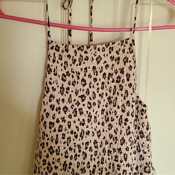 American Eagle Outfitters Blush and Brown Leopard Smocked Sundress - Picture 2 of 5